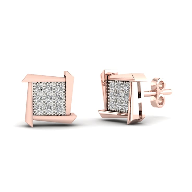 10k Rose Gold Round Diamond Womens Stud Earrings ( H-I Color, I2 Clarity )