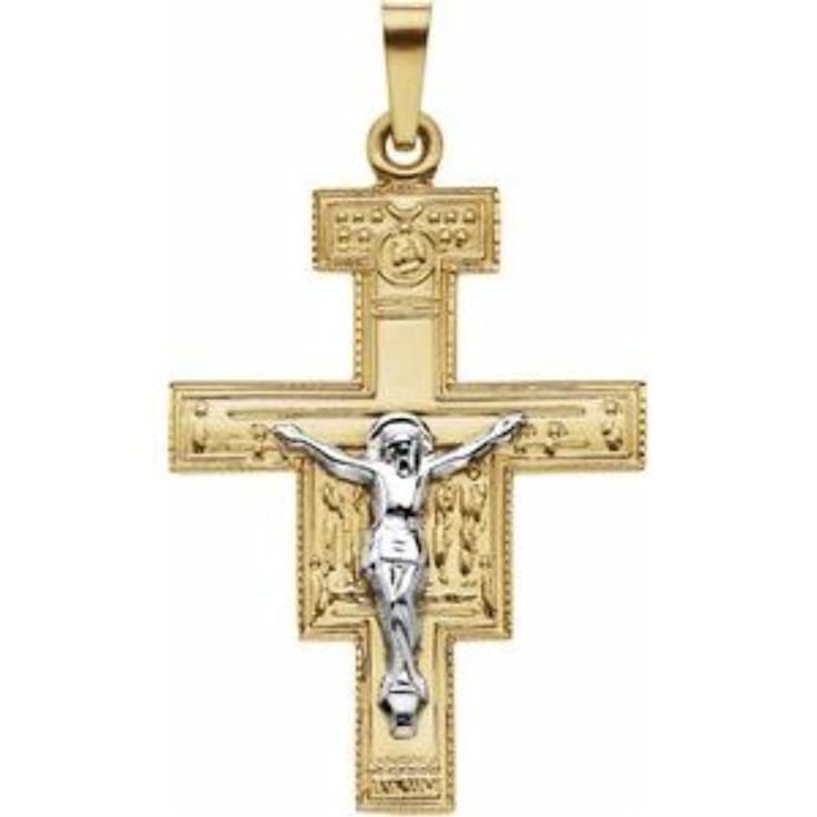 Diamond2Deal 14K Yellow and White San Damiano Crucifix Pendant for Women
(L- 26 mm, W- 20 mm)