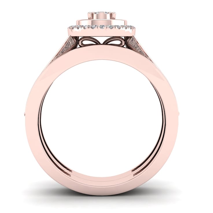 10K Rose Gold 1/3ctw Diamond Halo Engagement Ring Wedding Band Bridal
Set ( I2-Clarity-H-I-Color )