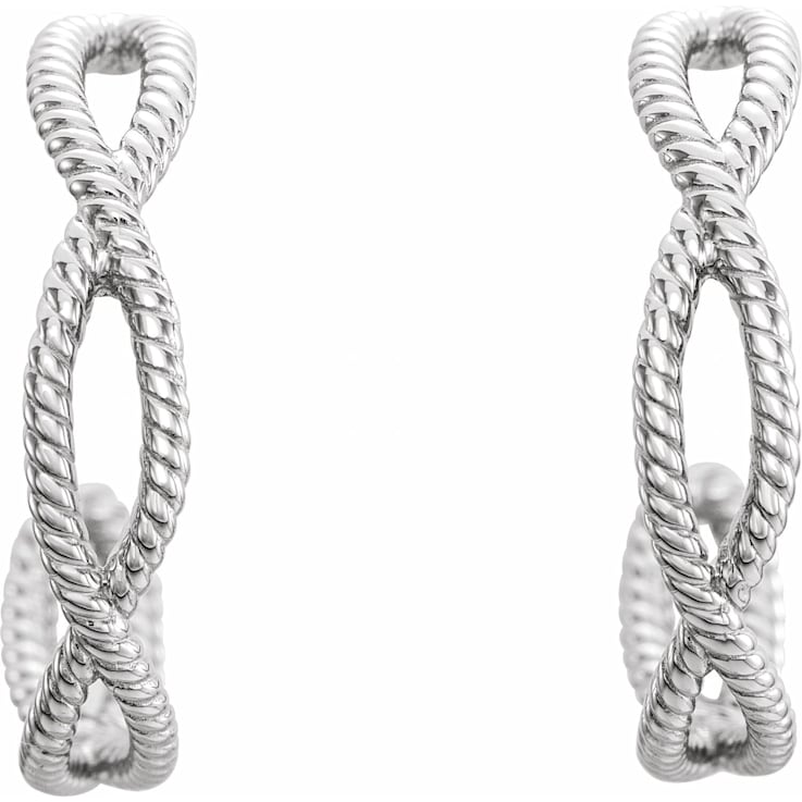 14K White Gold 17x3.6 mm Rope Hoop Earrings for Women