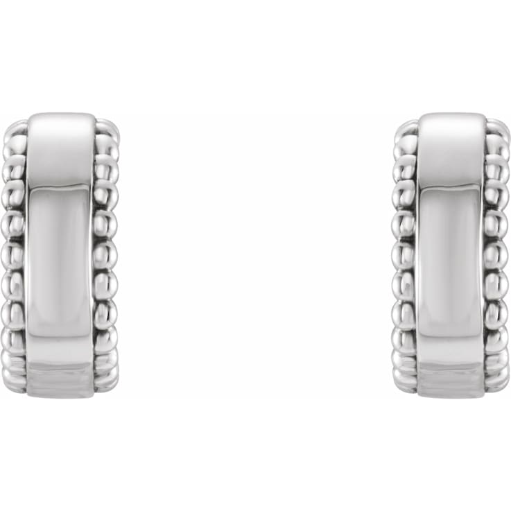 Sterling Silver 10.3 mm Beaded Huggie Hoop Earrings for Women