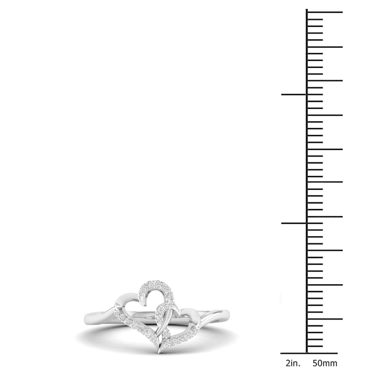 10K White Gold .07ctw Round Cut Diamond Double Heart Love Ring
(0.07cttw, Color H-I, Clarity I2)