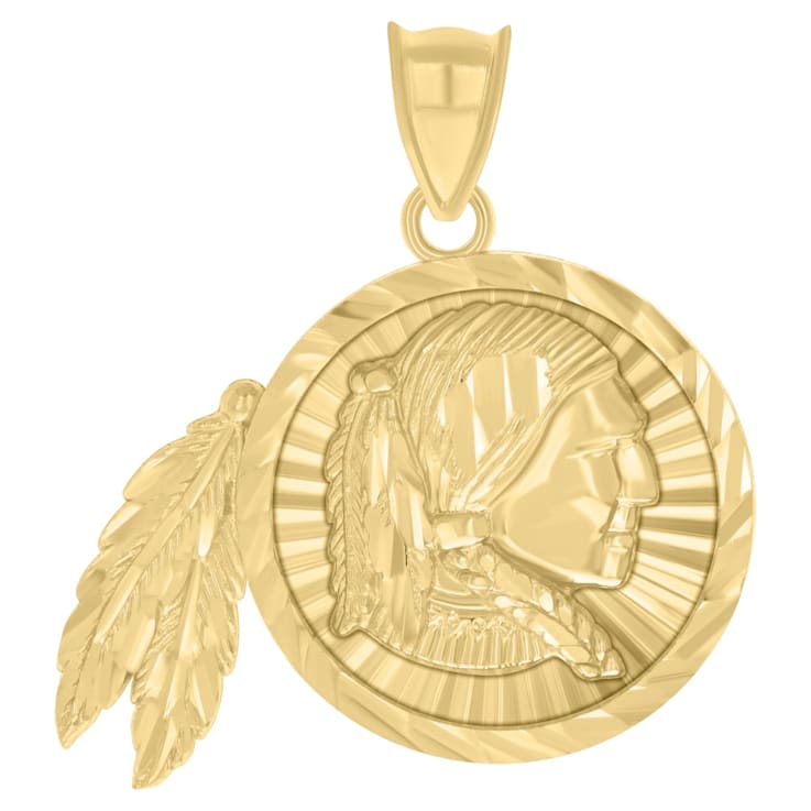 Diamond2Deal 10K Yellow Gold Native American Indian Chief Pendant