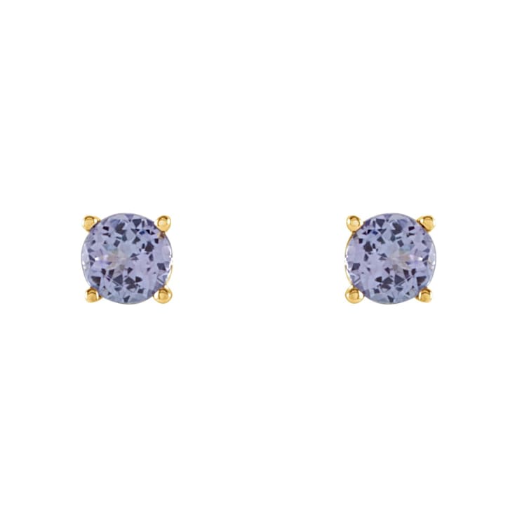 14K Yellow Gold 4 mm Tanzanite Stud Earrings for Women with Friction Post