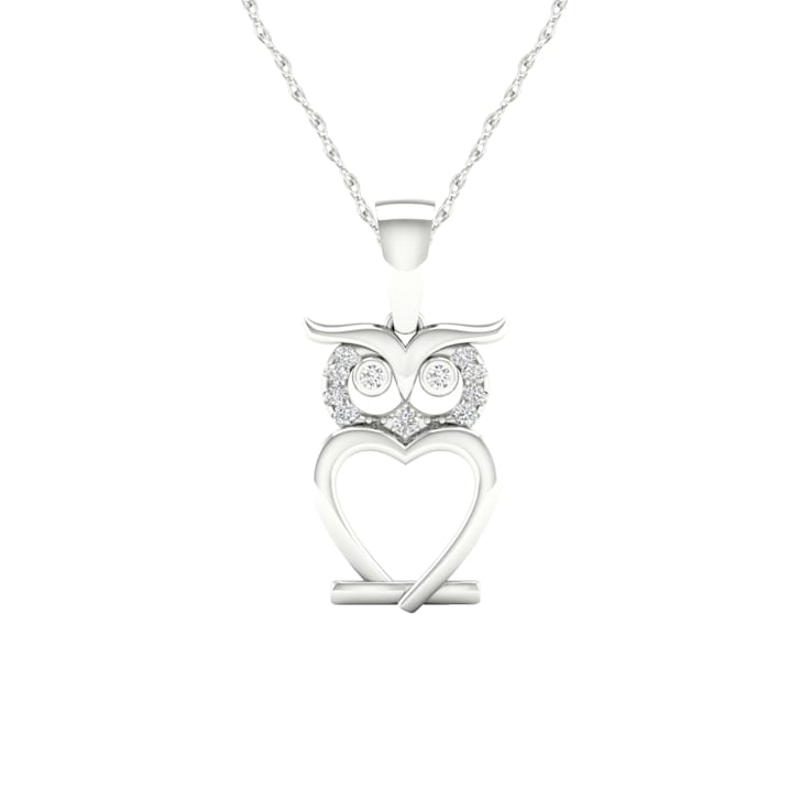 Diamond2Deal Sterling Silver Diamond Owl Pendant With 18 Inch Chain(0.04 ctw)