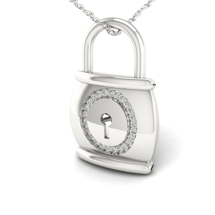 Men's Round Diamond Lock Padlock Charm Pendant