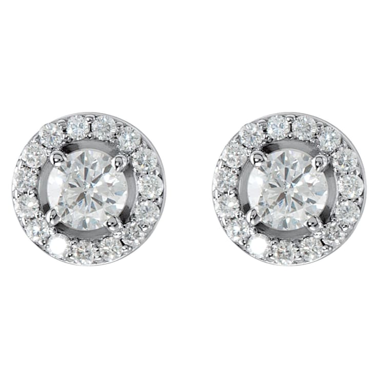 14K White Gold 7/8 CTW Round Natural Diamond Halo-Style Stud Earrings
with Frication Back for Women