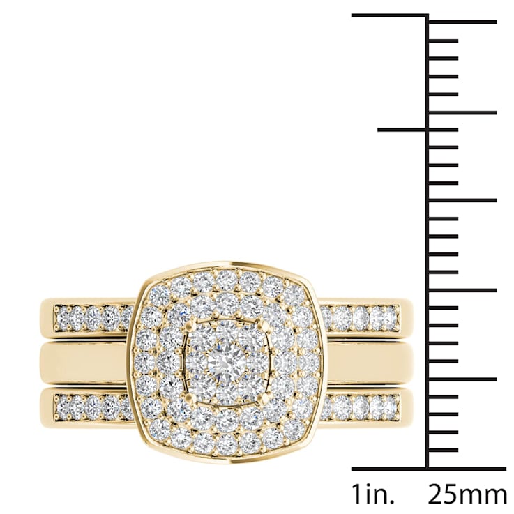 14K Yellow Gold .33ctw Diamond Halo Engagement Ring Bridal Wedding Band
Set (I2-Clarity-H-I-Color)