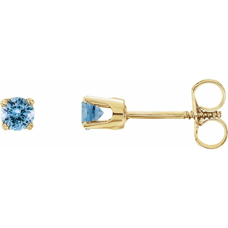 14K Yellow Gold Lab Created Aquamarine Stud Earrings for Women