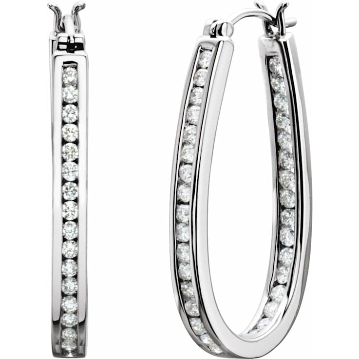 14k White Gold 1 CTW Diamond Inside-Outside 30 mm Hoop Earrings for Women
