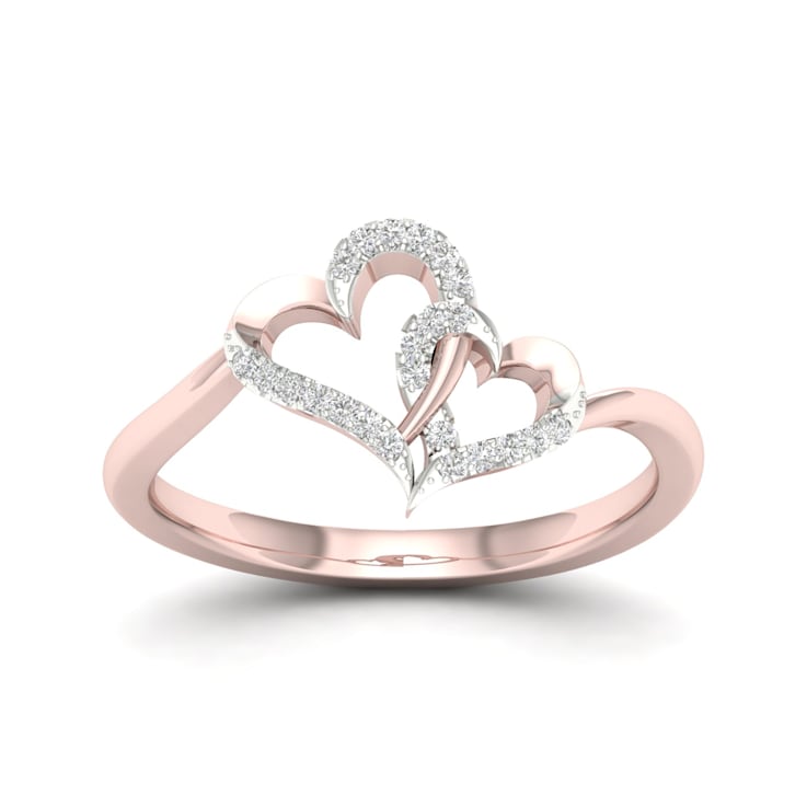 10K Rose Gold .07ctw Round Cut Diamond Double Heart Love Ring (0.07cttw,
Color H-I, Clarity I2)