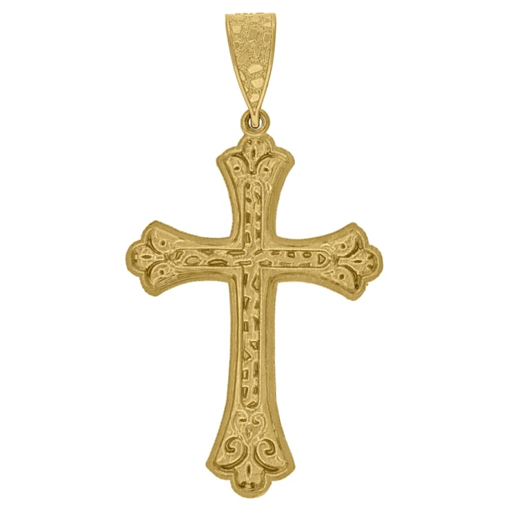 Diamond2Deal 10K Yellow Gold Nugget Cross Pendant for Men 16929A