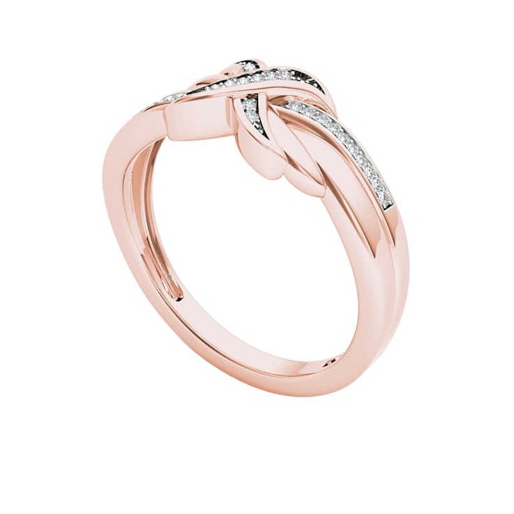 10k Rose Gold Round Cut H-I, I2 Natural Diamond Crossover Ring Women 0.08ctw