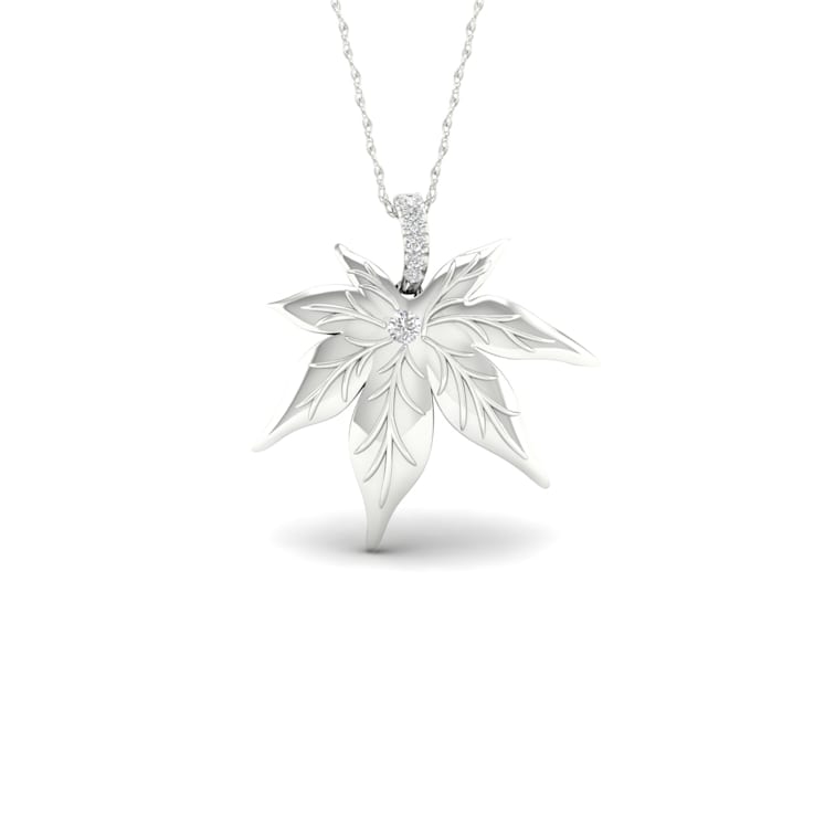 Diamond2Deal 14k White Gold Over Sterling Silver 0.05 Ct Diamond Leaf
Pendant With Chain 18"