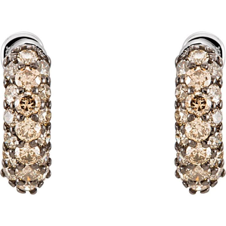 Diamond2Deal 14k White Gold 5/8 CTW Brown Diamond Hoop Earrings for Women