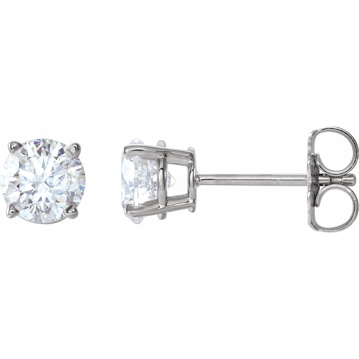14K White Gold 4 mm White Sapphire Stud Earrings for Women with Friction Post