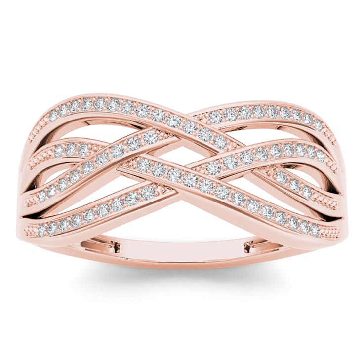 Diamond2Deal 10K Rose Gold .07ctw Round Diamond Crossover Ring
(0.07cttw, Color H-I, Clarity I2)