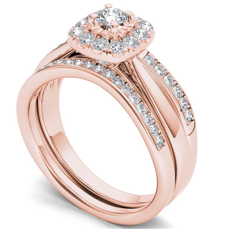 14k Rose Gold .62ctw Engagement Ring Band Bridal Set Anniversary Halo (
I2-Clarity-H-I-Color )