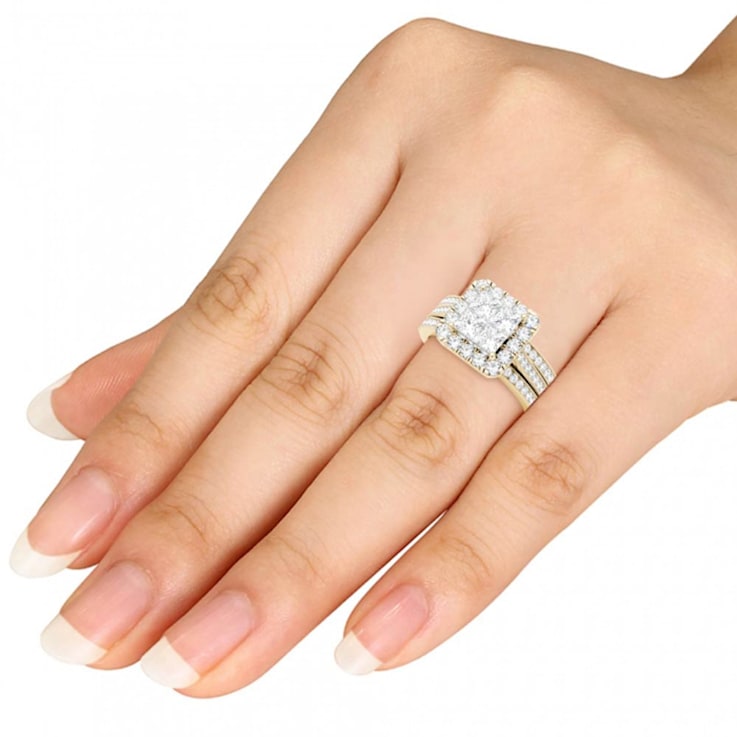 Diamond2Deal 14K Yellow Gold 1.50ctw Diamond Anniversary Bridal Ring Wedding Band Set 1C6F0B