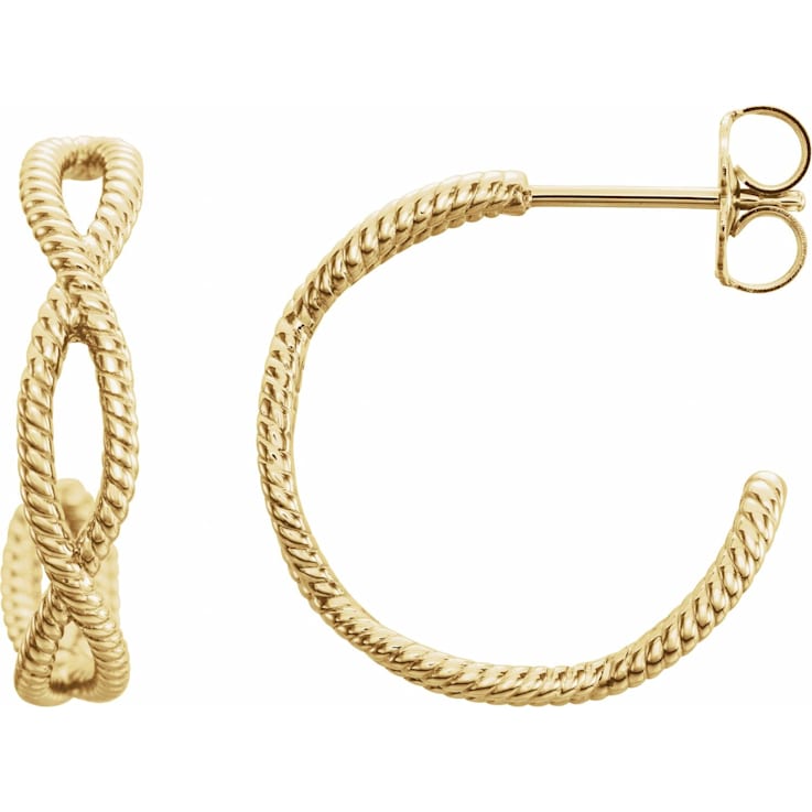 14K Yellow Gold 17x3.6 mm Rope Hoop Earrings for Women