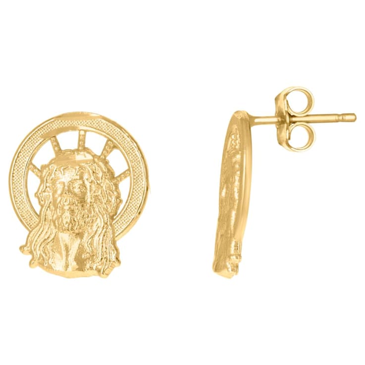 Diamond2Deal 10k Yellow Gold Textured Jesus Face Religious Stud Earrings
for Men