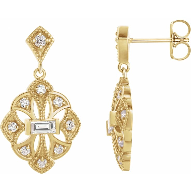 14K Yellow Gold 3/8ctw Round Cut Natural Diamond Vintage Earrings