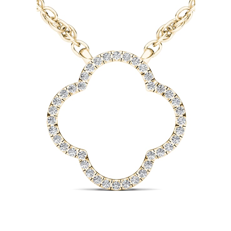 10K Yellow Gold Diamond Clover Pendant Rope Chain Necklace for Women
18inch (1/10ct/ I2,H-I)
