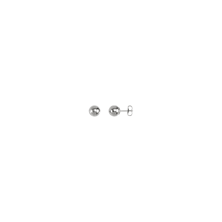 14K White Gold 7 mm Ball Stud Earrings with Friction Back for Women