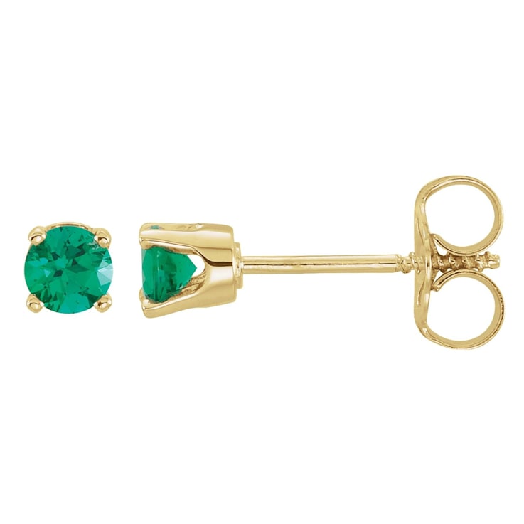 Diamond2Deal 14K Yellow Gold Lab-Grown Emerald Stud Earrings for Women