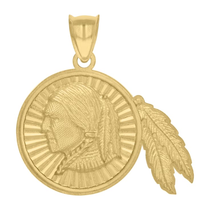 Diamond2Deal 10K Yellow Gold Native American Indian Chief Pendant for Men