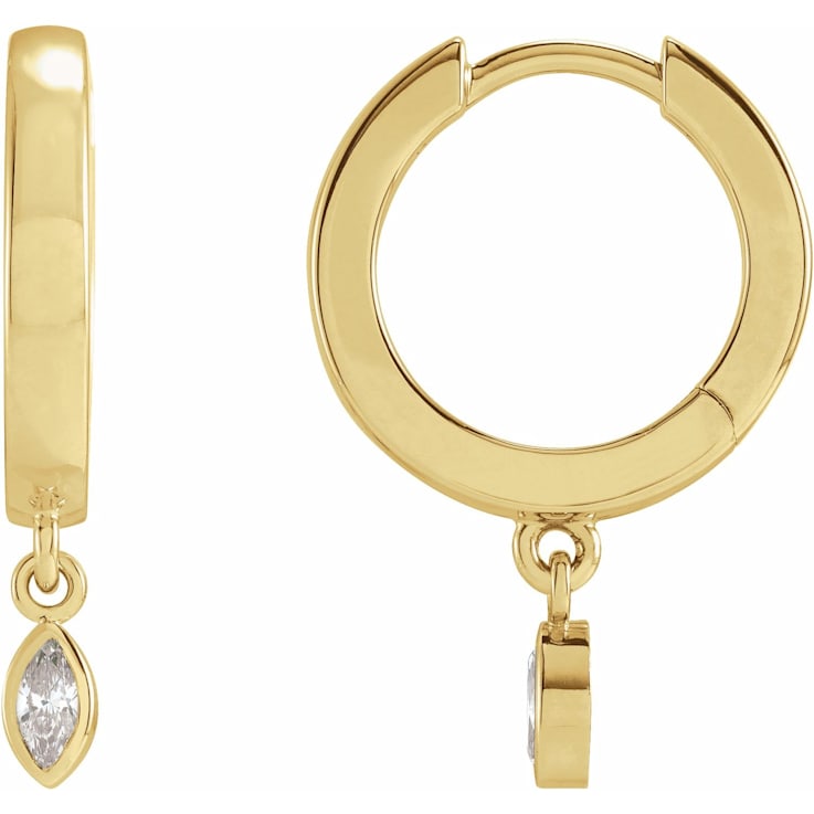 14K Yellow Gold 1/8 CTW Marquise Cut Natural Diamond Hinged Hoop Earrings