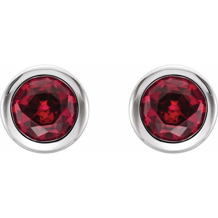 14K White Gold Lab-Grown Ruby Bezel-Set Stud Earrings for Women