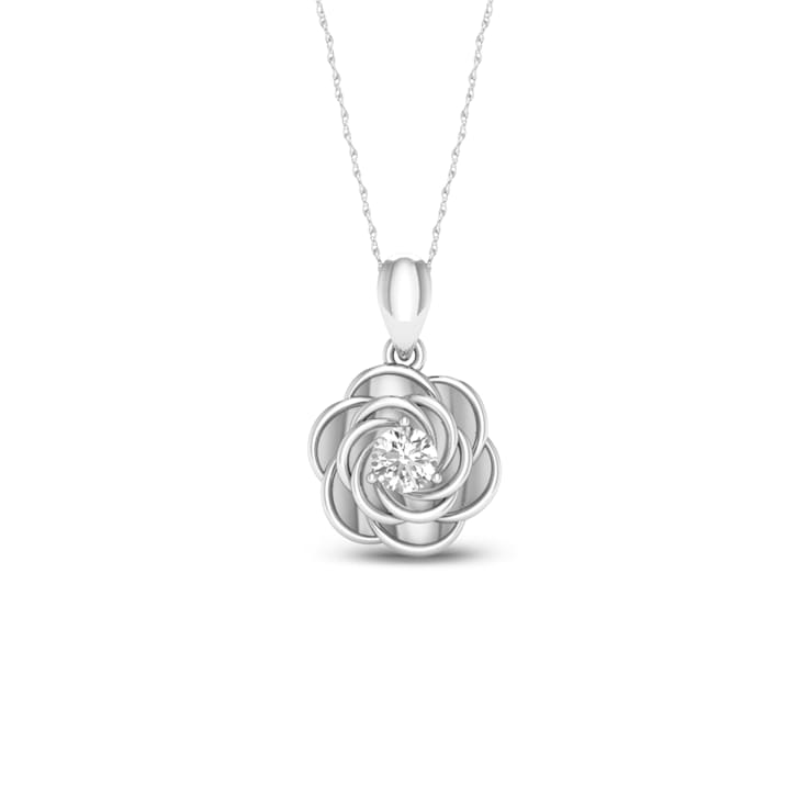 10k White Gold 1/5ct Solitaire Diamond Flower Pendant With 18 Inch Chain
(H-I Color, I2 Clarity)