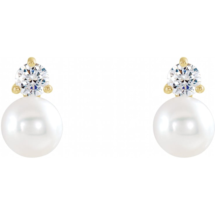 14K Yellow or White Gold Cultured White Freshwater Pearl & 1/8 CTW Natural Diamond Halo Earrings 14K Yellow or White Gold Cultured White Freshwater Pearl & 1/8 CTW Natural Diamond Halo Earrings