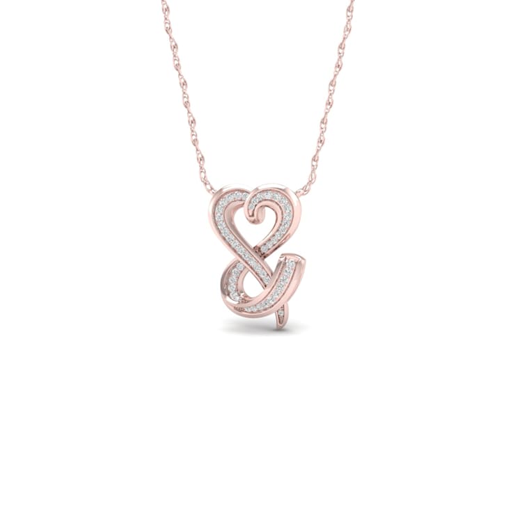 10k Rose Gold Diamond Double Heart Pendant With 18 Inch Chain (H-I
Color, I2 Clarity)(0.15ctw)