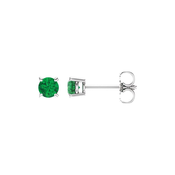 14K White Gold 4 mm Lab Created Emerald Stud Earrings for Women with
Friction Post