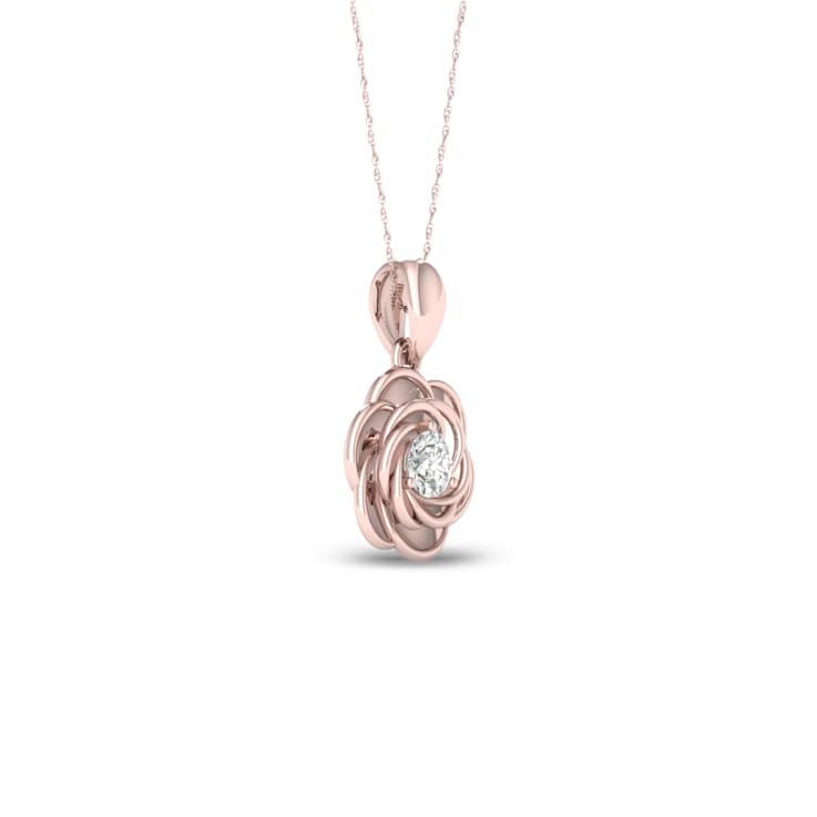 10k Rose Gold 1/5ct Solitaire Diamond Flower Pendant With 18 Inch Chain
(H-I Color, I2 Clarity)