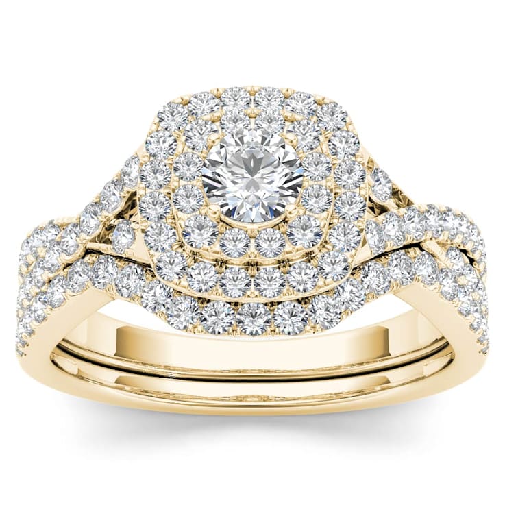 10K Yellow Gold 0.90ctw Diamond Halo Engagement Band Bridal Ring(Color
H-I, Clarity I2)