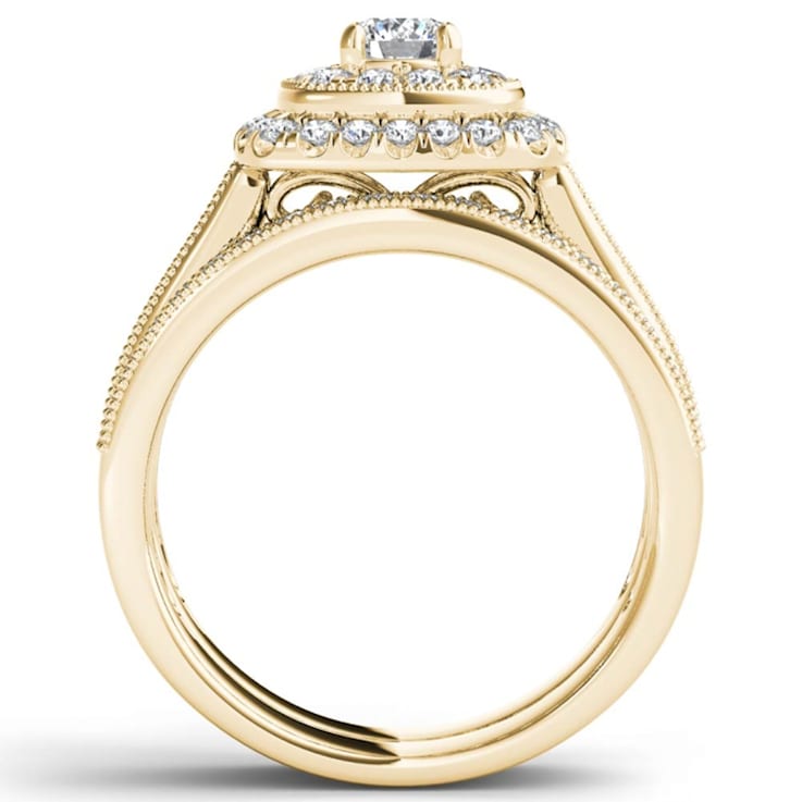 14K Yellow Gold .75ctw Diamond Engagement Bridal Ring Wedding Band Set (
Clarity-I2 , Color-H-I )