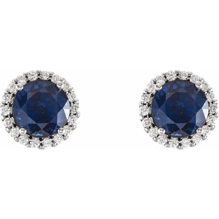 Diamond2Deal 14K White Gold 4 mm Lab-Grown Blue Sapphire and 1/10 CTW
Round Diamond Stud Earrings