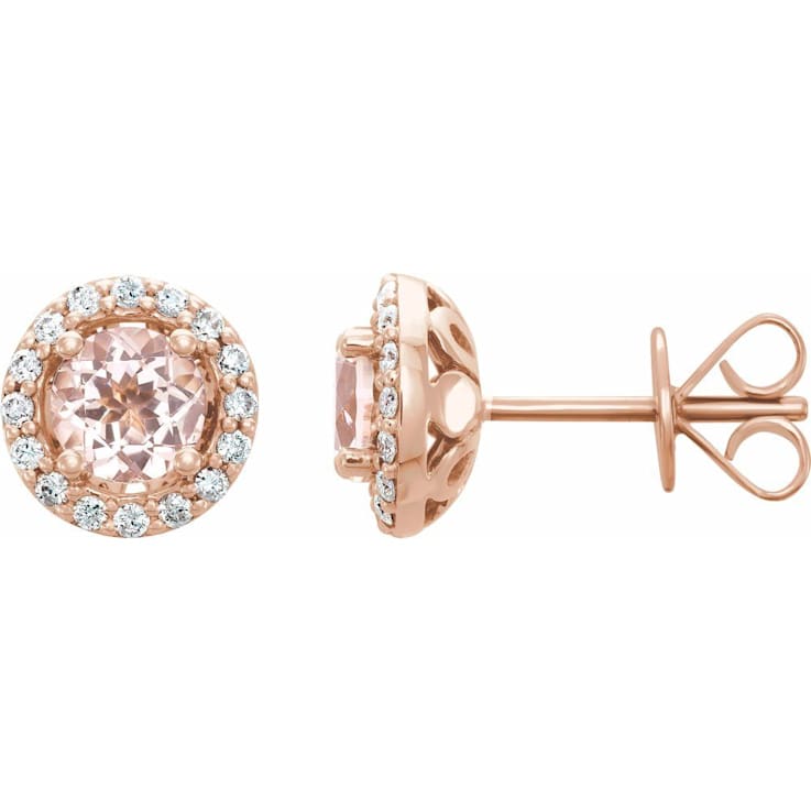 14k Rose Gold Morganite and 1/5 CTW Diamond Dangle Earrings for Women