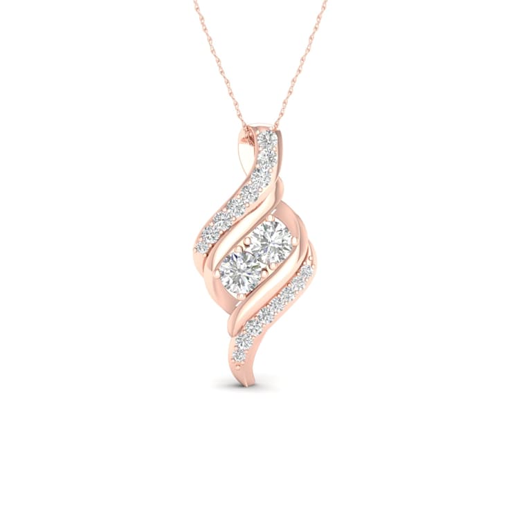 10K Rose Gold Diamond Cluster Pendant Rope Chain Necklace for Women
18inch (1/2Ct/ I2,H-I)
