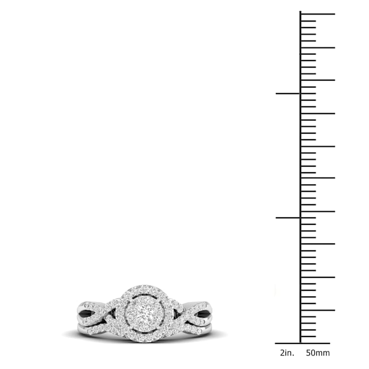 Diamond2Deal 10K White Gold .40ctw Diamond Halo Engagement Ring Bridal
Set Split Shank