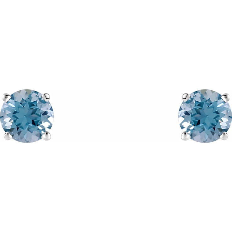 Diamond2Deal 14K White Gold 5 mm Aquamarine Stud Earrings for Women with
Friction Post
