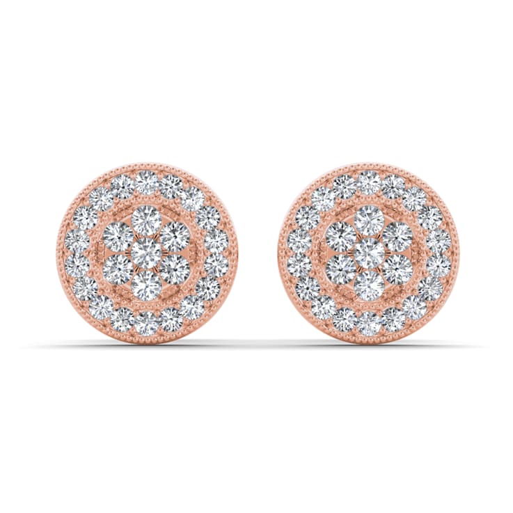 10K Rose Gold Cluster Diamond Stud Earrings for Women (1/8Ct /I2,H-I)