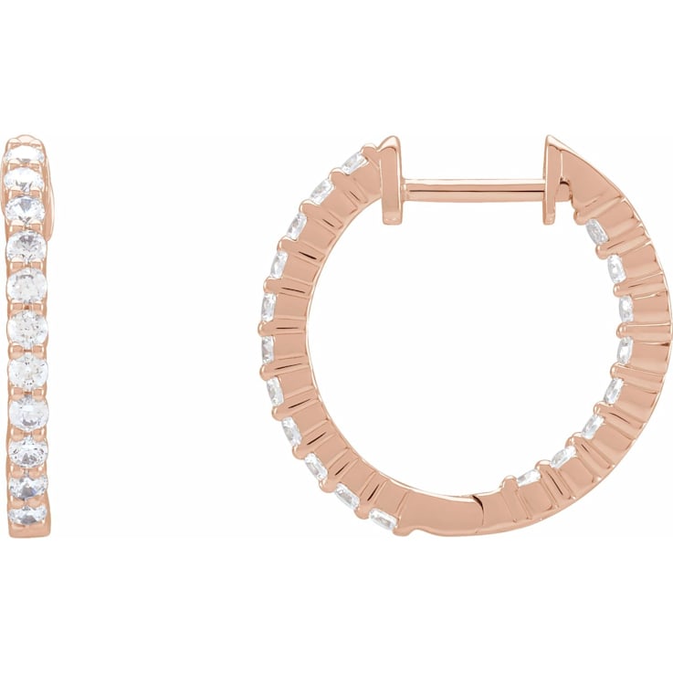 14K Rose Gold 3/4ctw Round Cut Natural Diamond Inside-Outside 17.2 mm
Hoop Earrings