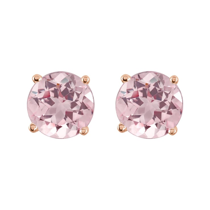 Diamond2Deal 14K Rose Gold 5 mm Natural Pink Morganite Stud Earrings for Women
