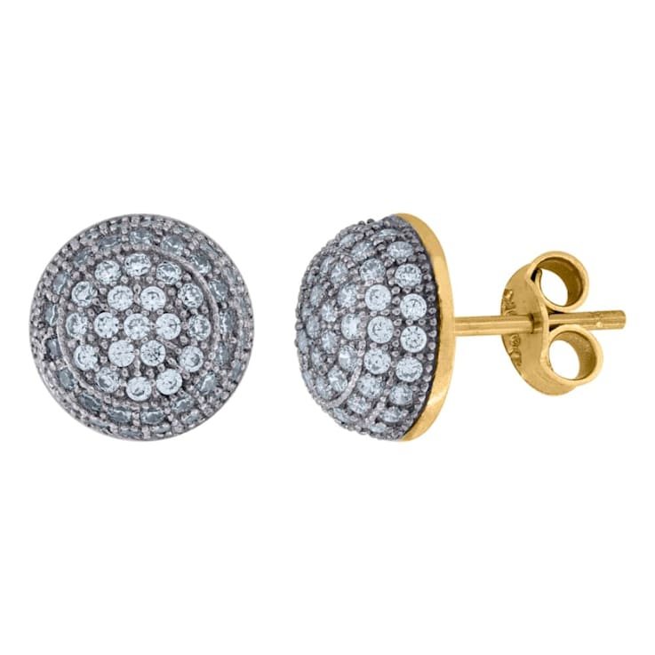 Diamond2Deal 10k Two Tone Gold CZ Cubic Zirconia Cluster Stud Earrings for Men