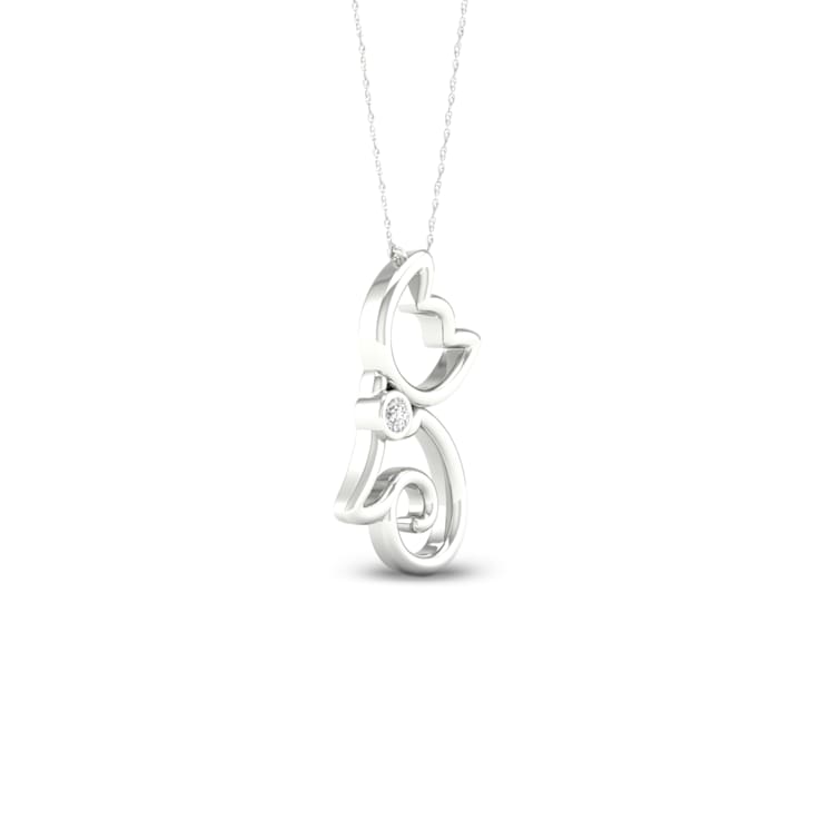 Diamond2Deal Sterling Silver Diamond Cat Pendant With 18 Inch Chain
(1/22 ctw)