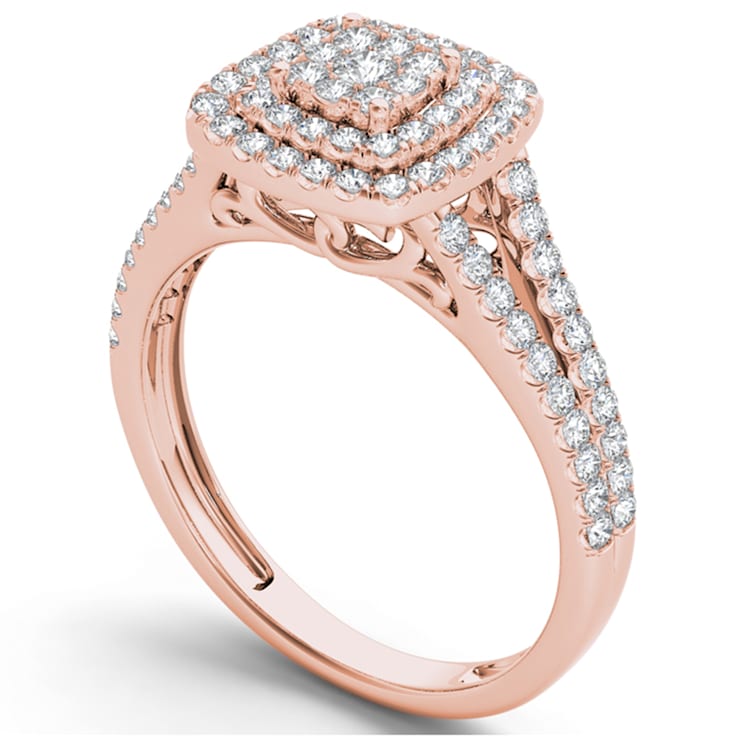 10K Rose Gold .50ctw Round Diamond Halo Engagement Wedding Ring (Color
H-I, Clarity I2)